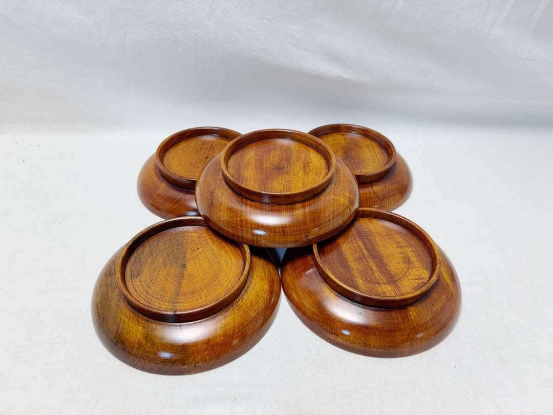 未使用 茶道具 文平堂作 木製漆器 金彩秋草蒔絵 銘々皿5客組 丸皿 和菓子共箱