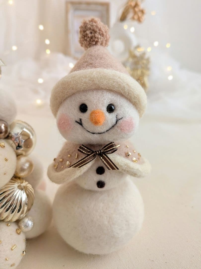 【クリスマス飾り】フェルトボールツリー&スノーマンのセットアイテム（ホワイト系）