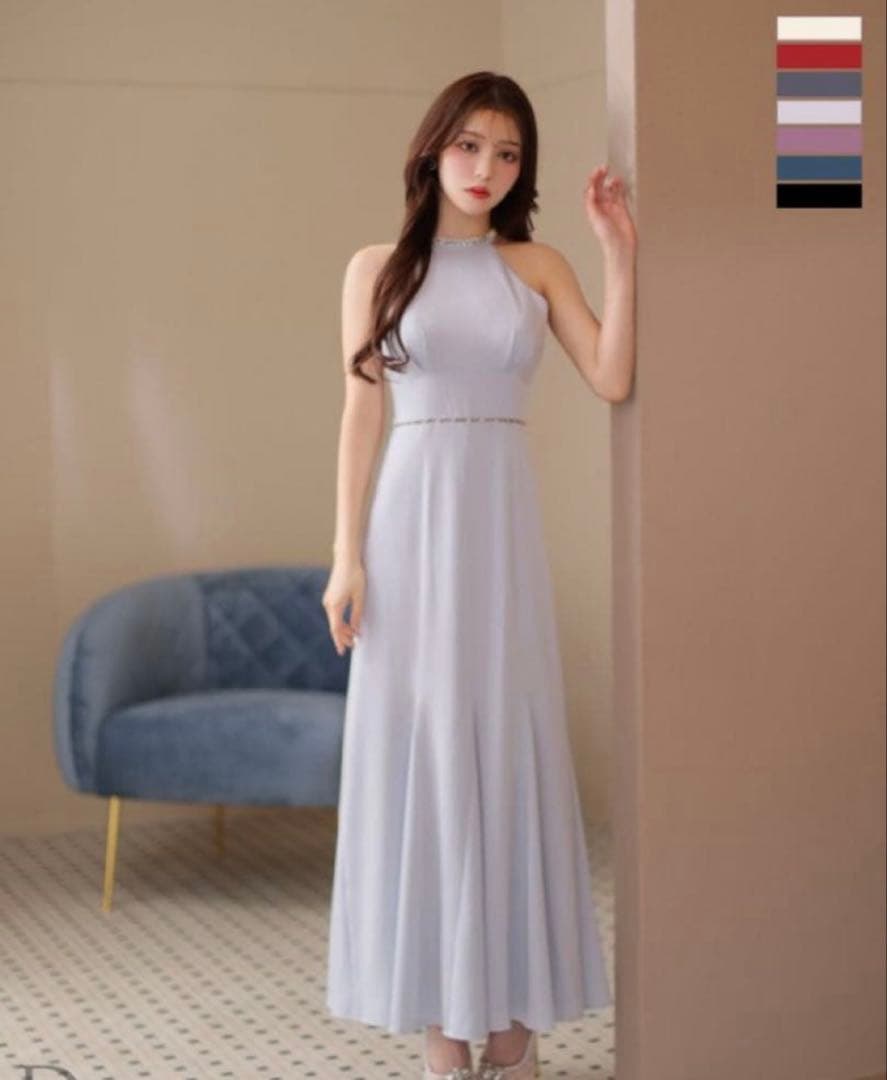 バックオープン マキシドレス ライトブルー