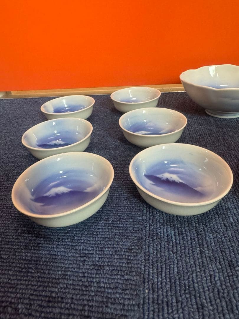 1701  深川製磁　富士山　花型皿3客　丸皿5客