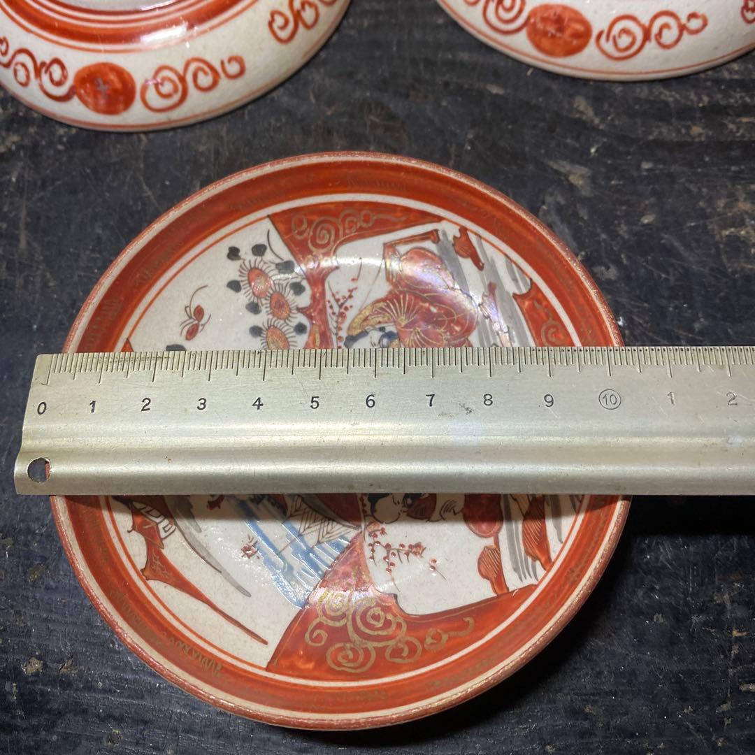 明治　九谷　赤絵小皿5枚セット