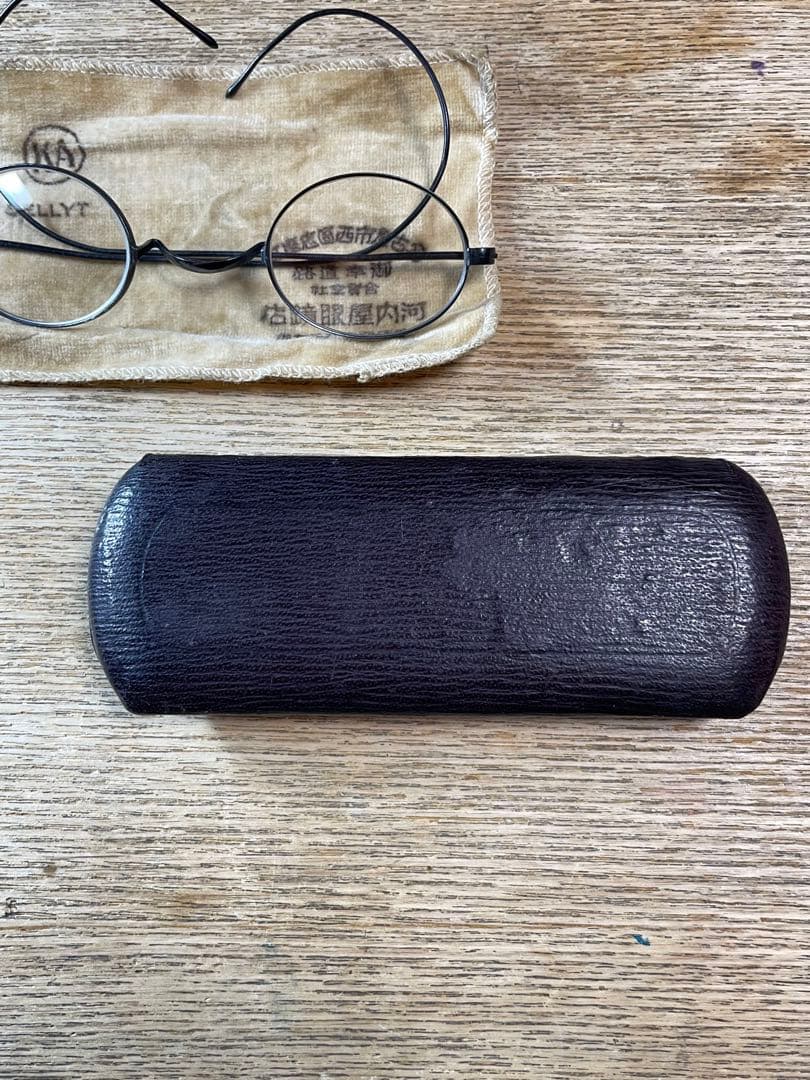 昭和初期 高級アンティーク丸眼鏡 河内屋 K10鼻あて ケース付