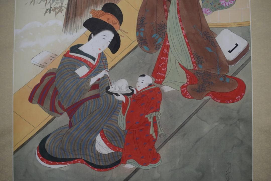 作者不詳/浮世絵/美人画/雪遊び/掛軸☆宝船☆Y-813　JM