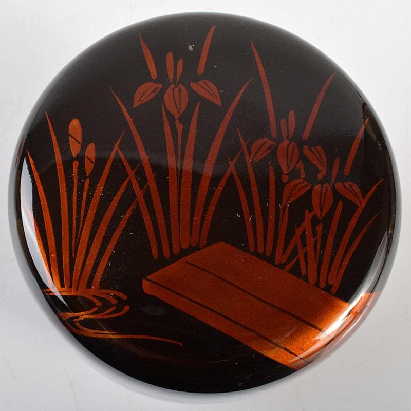 茶道具　蒔絵師　中出松峰作　白檀塗　螺鈿装飾　八ッ橋蒔絵　中棗　共箱　V6444