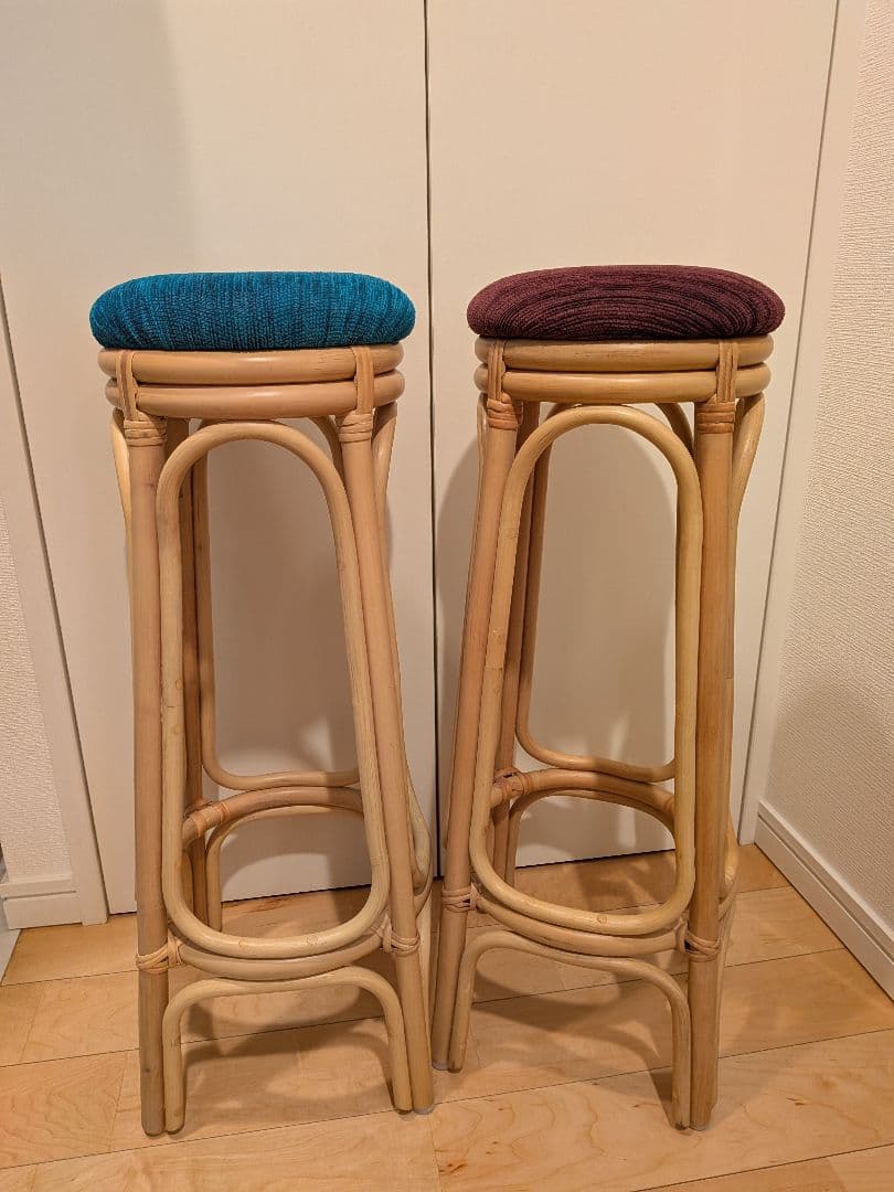 【美品】ラタン製スツール 2脚セット 青紫