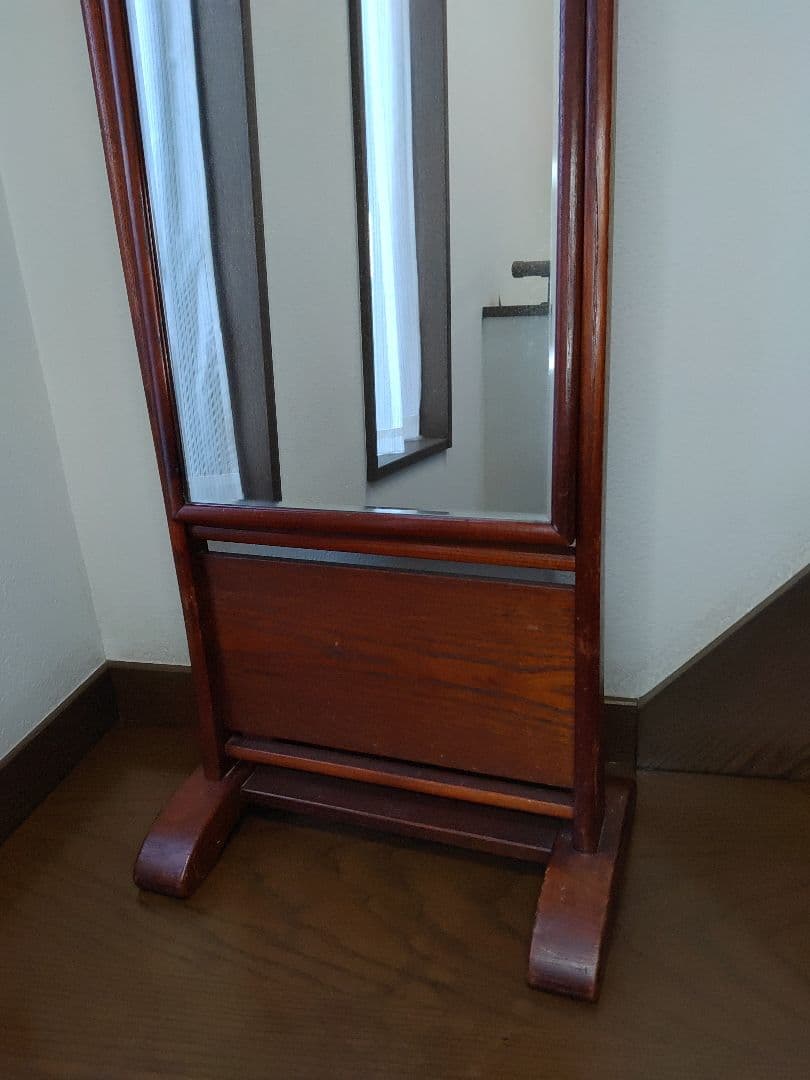 伝統工芸　江戸指物　姿見　鏡　面取り鏡　ミラー　スタンドミラー　アンティーク