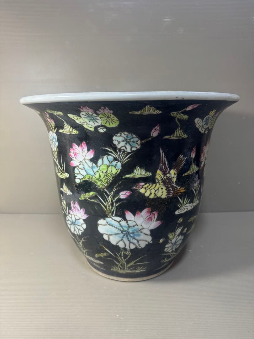 2609 中国骨董　花鳥文　鉢　植木鉢　時代物