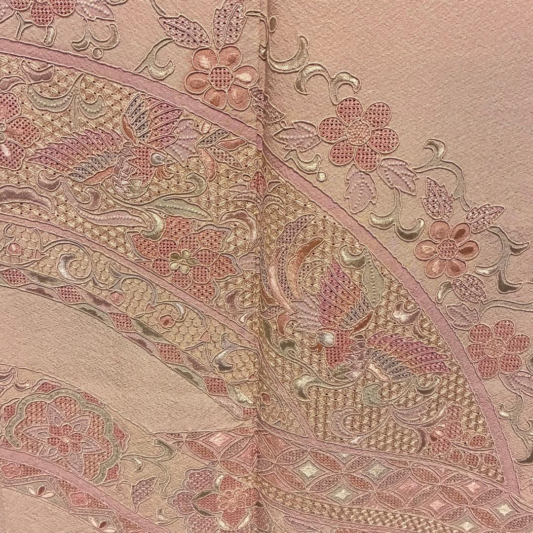 D49 訪問着 総刺繍 汕頭・蘇州 一つ紋 正絹 着物 袷 極美品