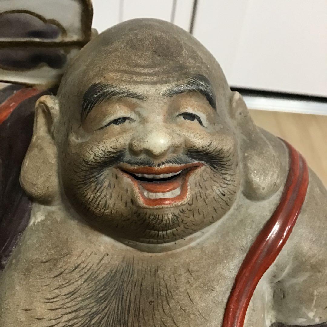明治時代　九谷焼　布袋様　布袋さま　置物　縁起物　招福　商売繁盛