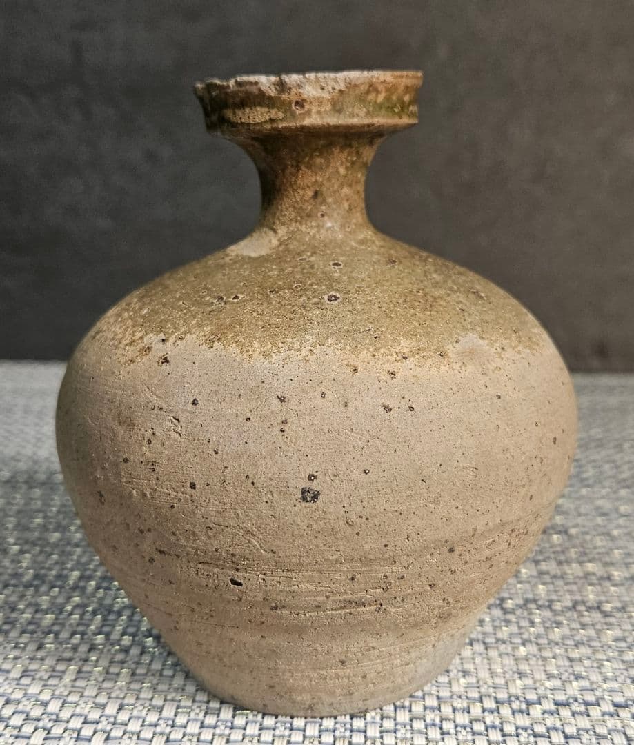 名品❗古代陶器　自然釉灰釉　新羅　 新羅土器　花入　徳利　 茶道具酒器