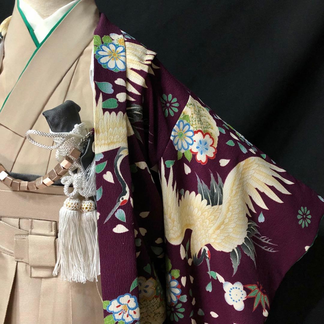 七五三 5歳　男の子　紫　鶴　花　羽織　着物　袴　セット　男児　五歳　５歳