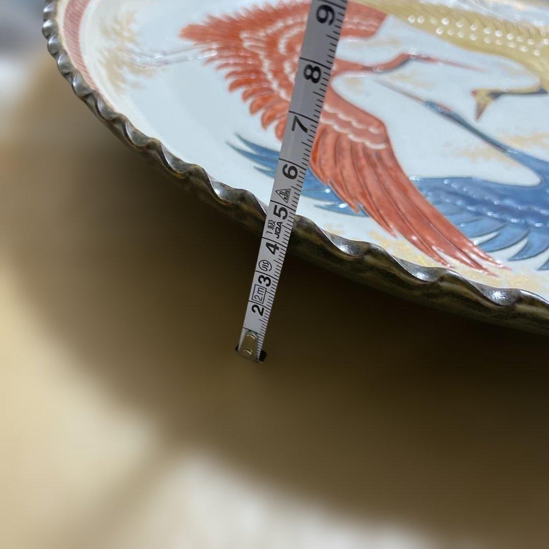 色絵三鶴　額皿　螢窯　中村翠恒氏作　34㎝　共箱入