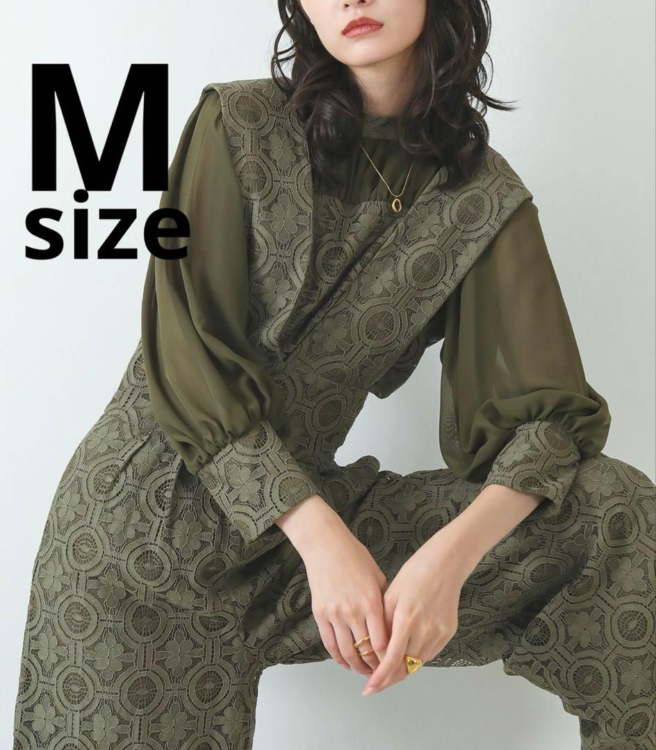 幾何学柄 レース セットアップ パンツ パーティードレス