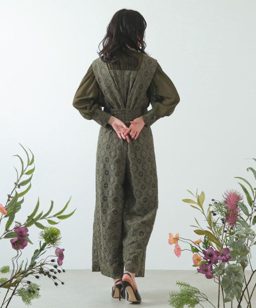 幾何学柄 レース セットアップ パンツ パーティードレス