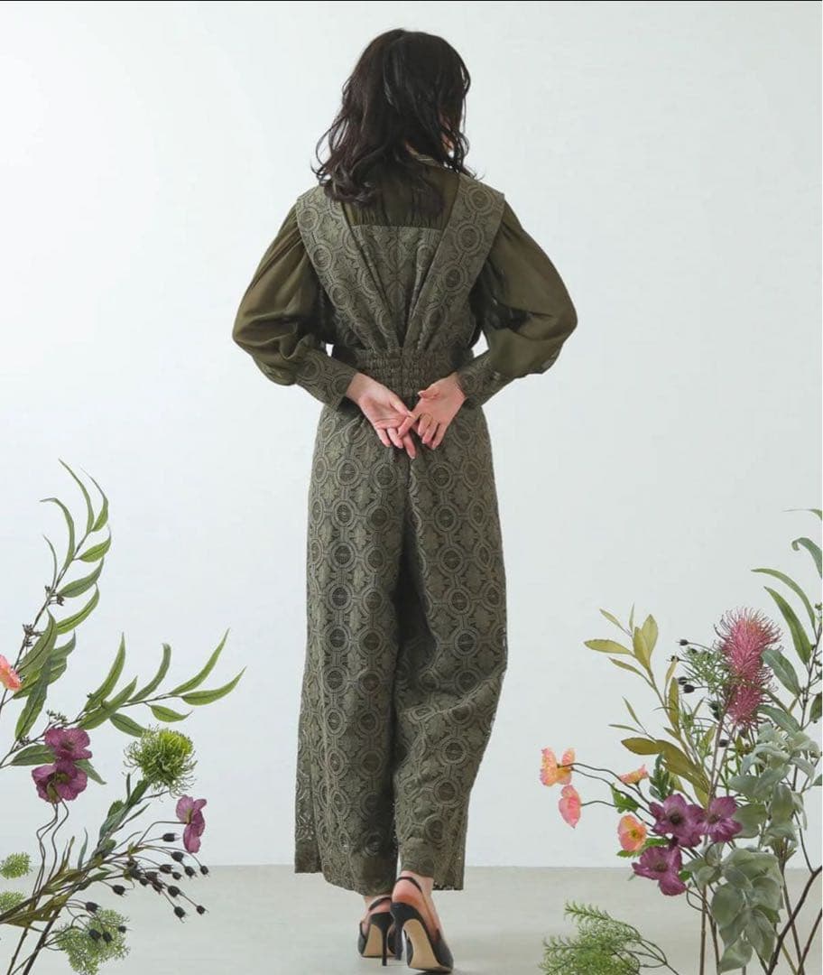 幾何学柄 レース セットアップ パンツ パーティードレス