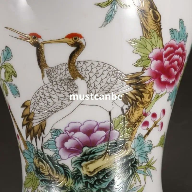 乾隆粉彩蒔金仙鶴寿桃将軍缶 景徳鎮 陶磁器 装飾品 現代工芸品 美術品 置物