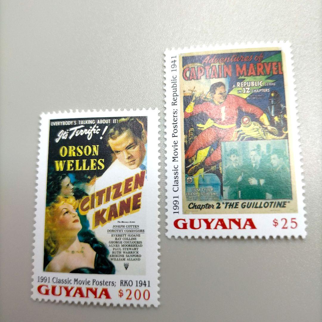 2001 外国切手 ガイアナ 昔の映画ポスター 4種完+小型シート 未使用