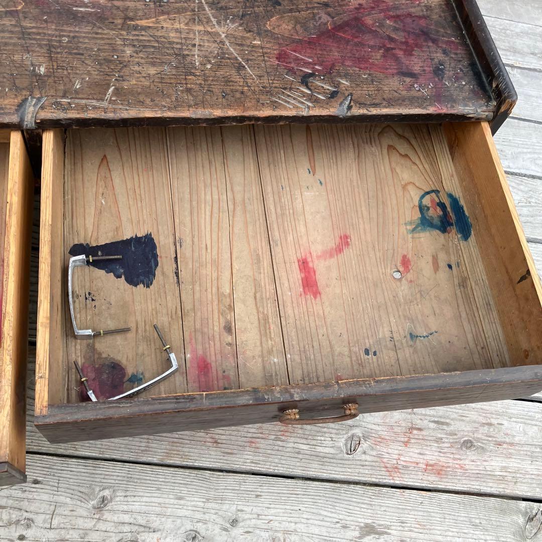 昭和レトロ ヴィンテージ 古家具 無垢材 木製文机 引き出し付き座卓 書斎机