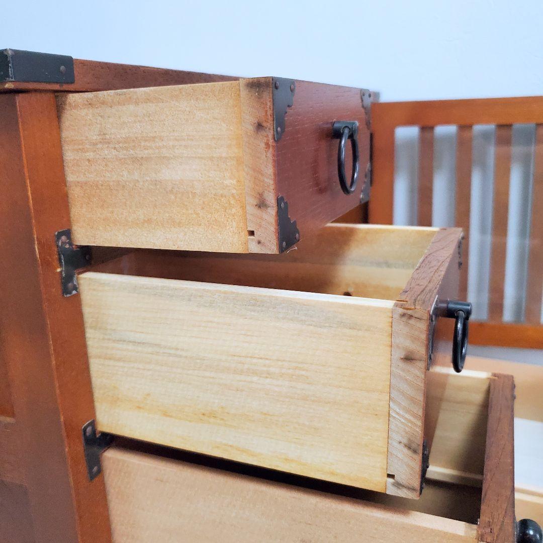 希少★欅 車箪笥 茶棚 茶箪笥 和箪笥 古家具 小引き出し ガラス扉 車輪