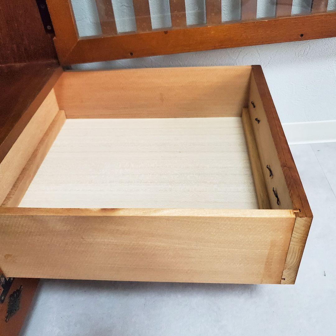 希少★欅 車箪笥 茶棚 茶箪笥 和箪笥 古家具 小引き出し ガラス扉 車輪