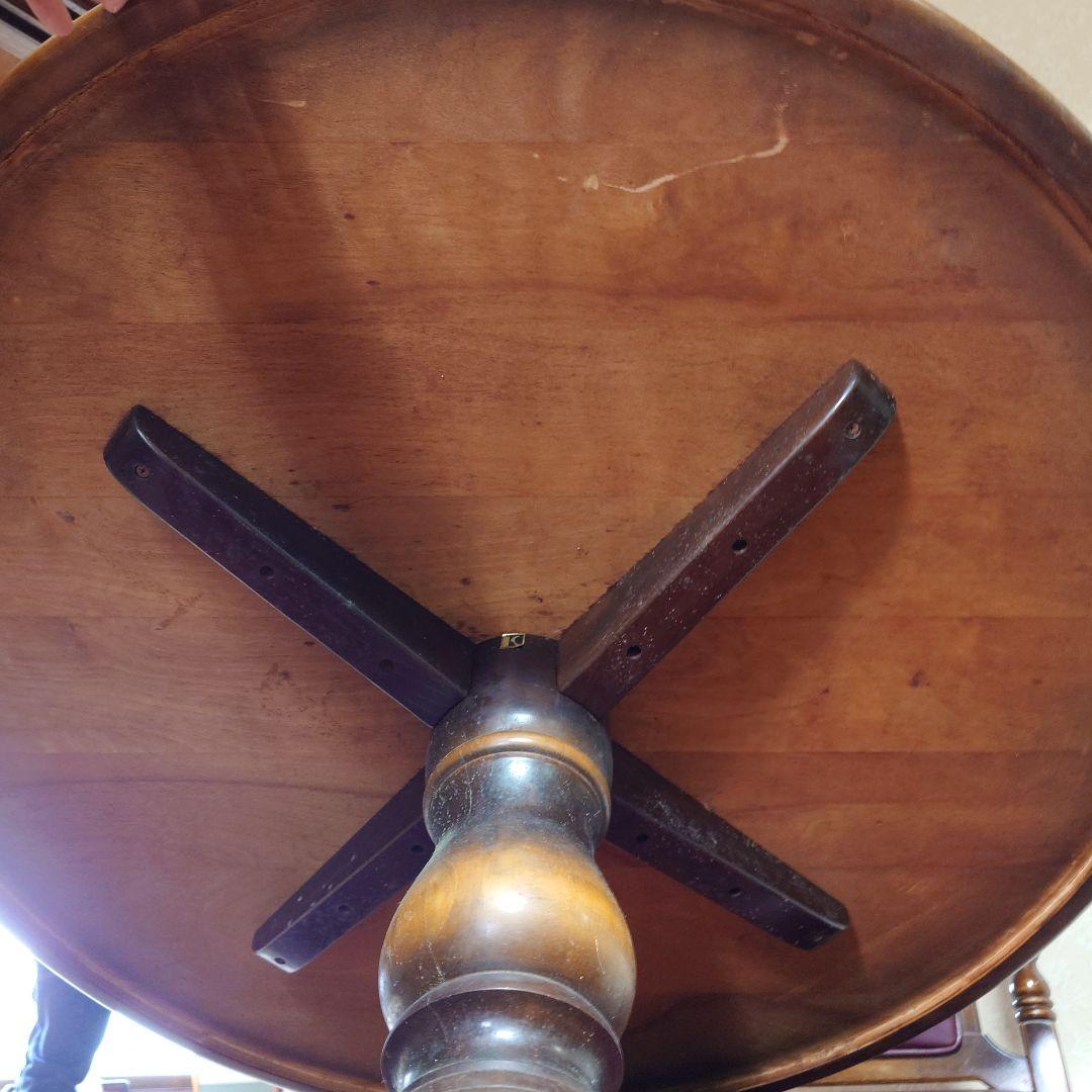 アンティーク　ダイニングテーブル　木製　円形　チェア　セット　 ブラウン