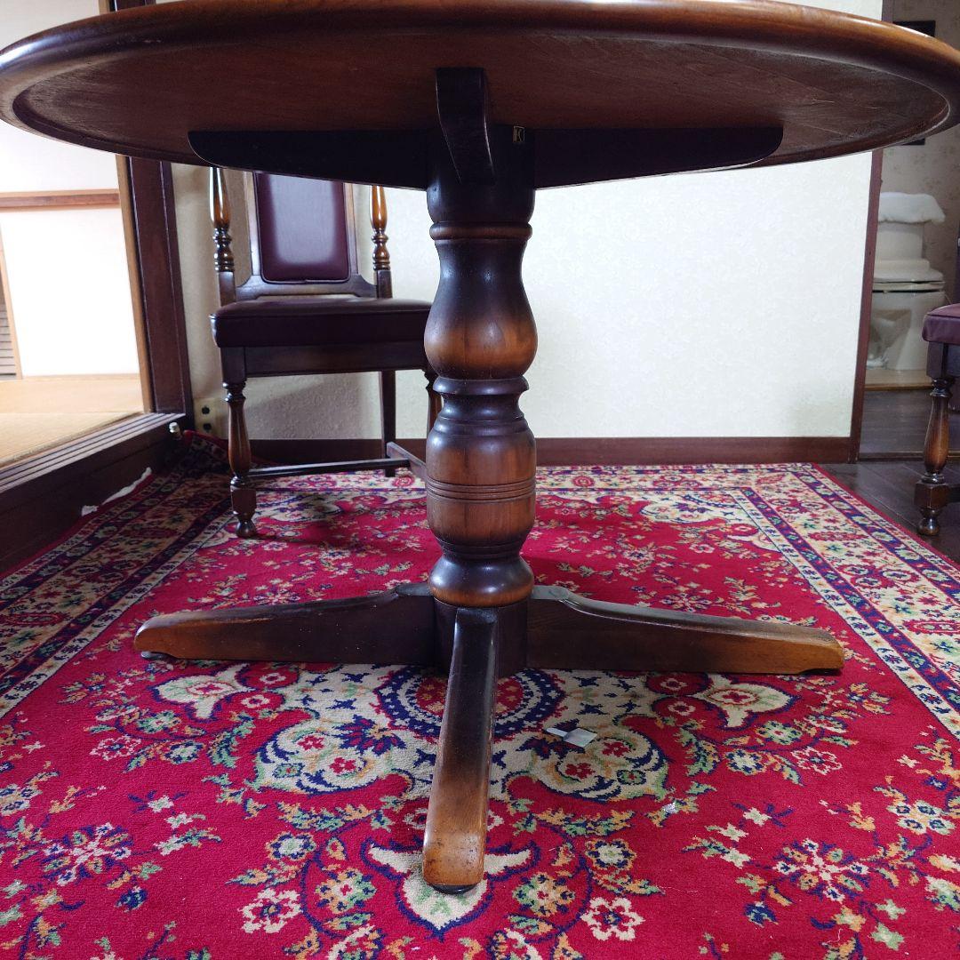 アンティーク　ダイニングテーブル　木製　円形　チェア　セット　 ブラウン