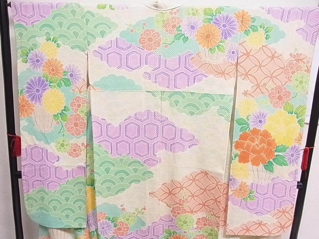 ♦︎きもの結♦︎藤娘　きぬたや　振袖　総絞り　吉祥花文　正絹♦︎sa29