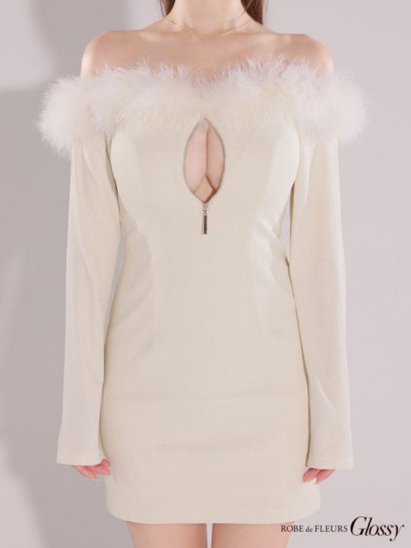 sugar ファー付きオフショルダーミニドレス