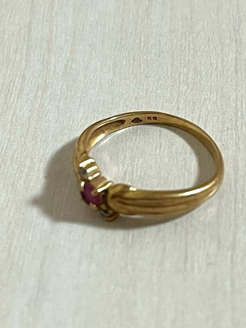 お*ょ様 【K9 リング】ルビー ダイヤモンド ゴールドリング 9金 指輪 刻印