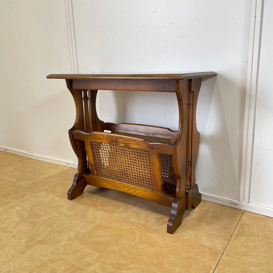 カリモク サイドテーブル マガジンラック 電話台 籐ラタン ビンテージ オールド