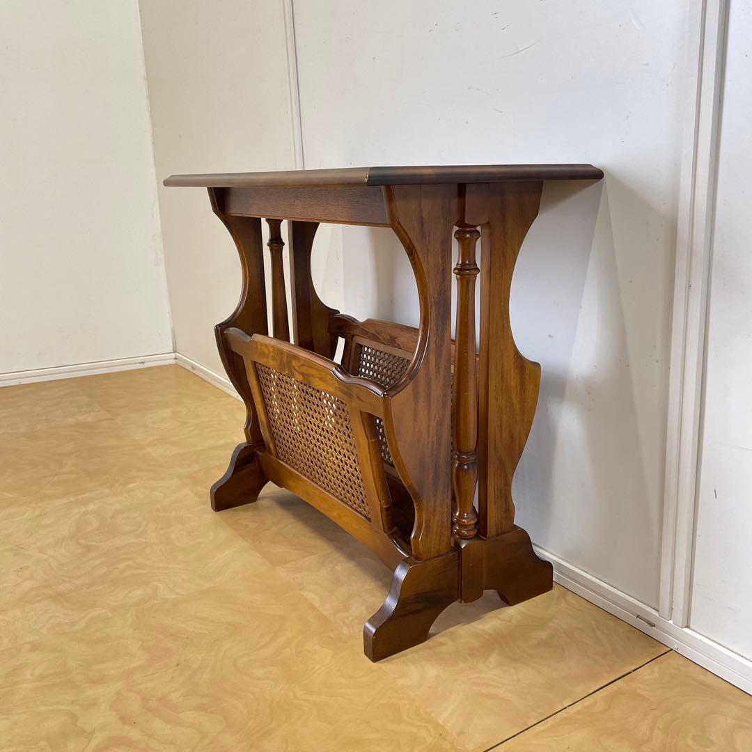 カリモク サイドテーブル マガジンラック 電話台 籐ラタン ビンテージ オールド