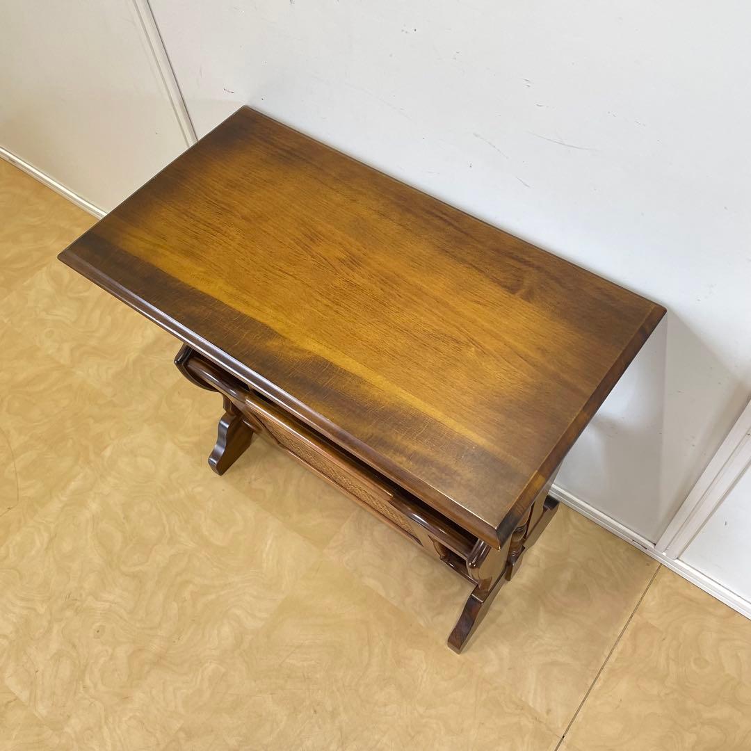 カリモク サイドテーブル マガジンラック 電話台 籐ラタン ビンテージ オールド