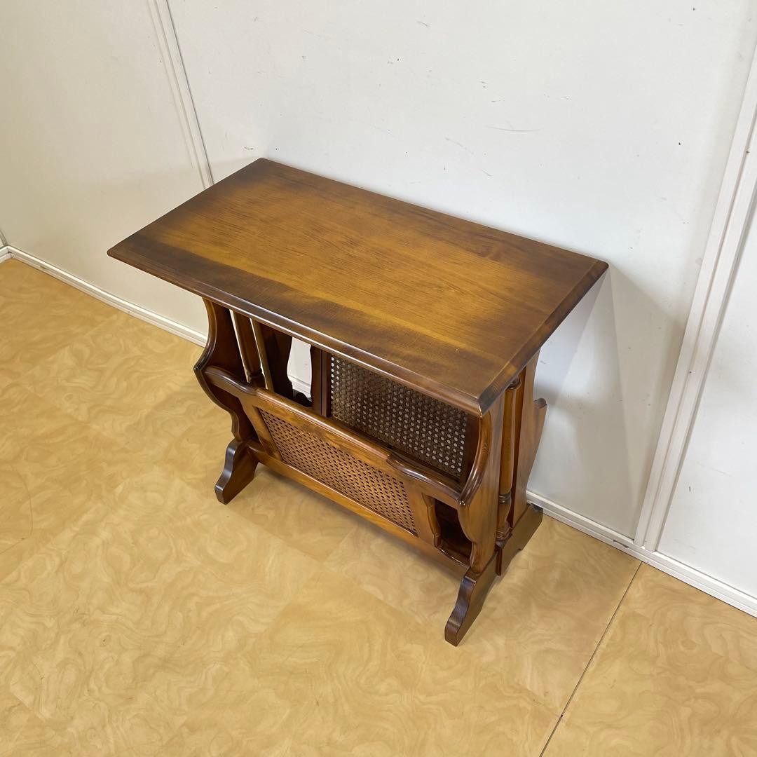 カリモク サイドテーブル マガジンラック 電話台 籐ラタン ビンテージ オールド