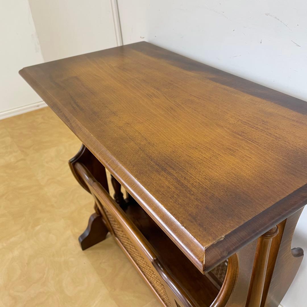 カリモク サイドテーブル マガジンラック 電話台 籐ラタン ビンテージ オールド