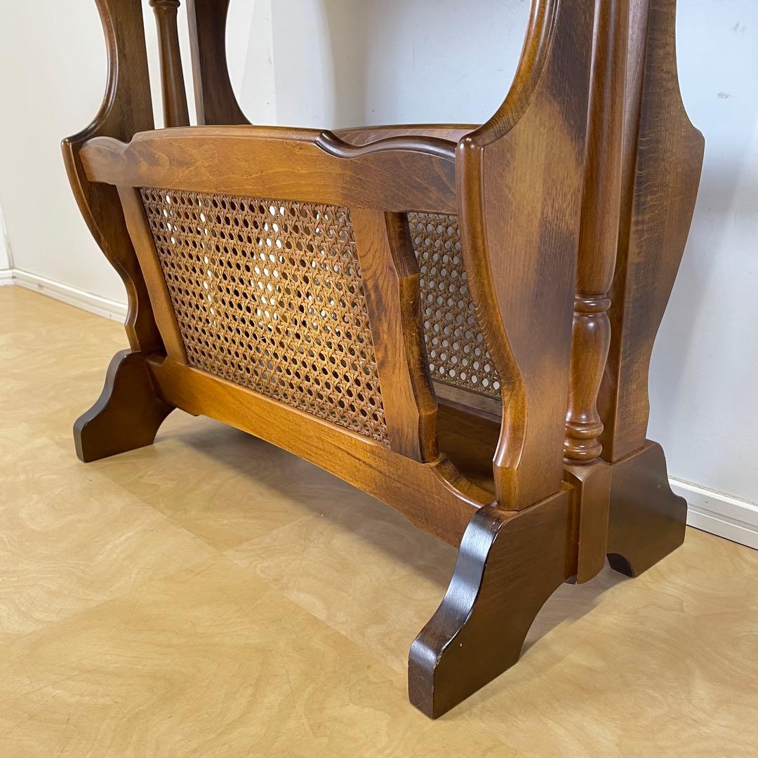 カリモク サイドテーブル マガジンラック 電話台 籐ラタン ビンテージ オールド