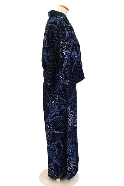 ★専用★美品 浴衣 有松絞り バチ衿 濃紺 菖蒲 身丈160cm お洒落 夏