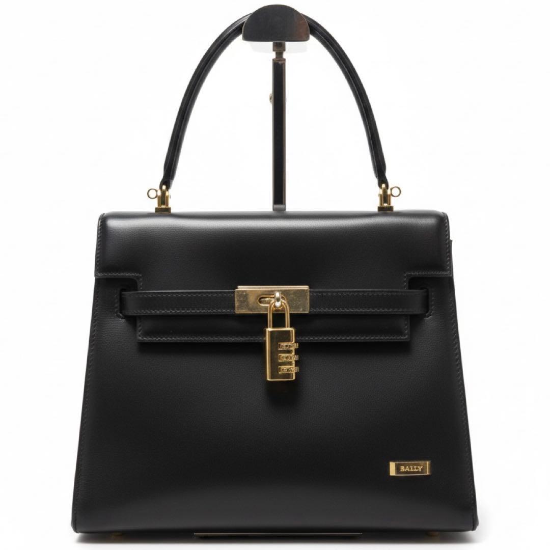 【本物】BALLY トップハンドルバッグ 本革レザー 黒 ターンロック y2k