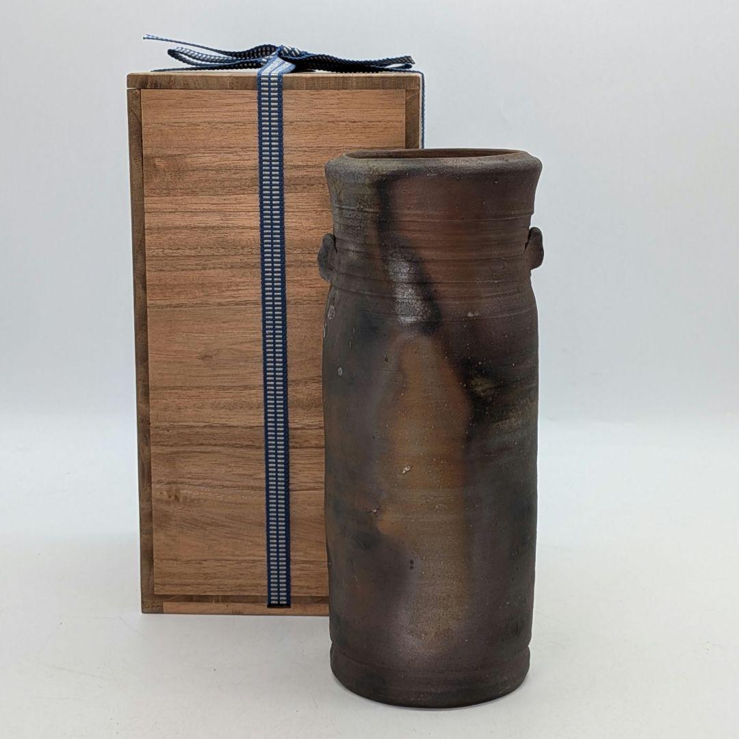 人間国宝 藤原雄 備前焼 桟切花生 用心箱 花入 花器 フラワーベース 花瓶