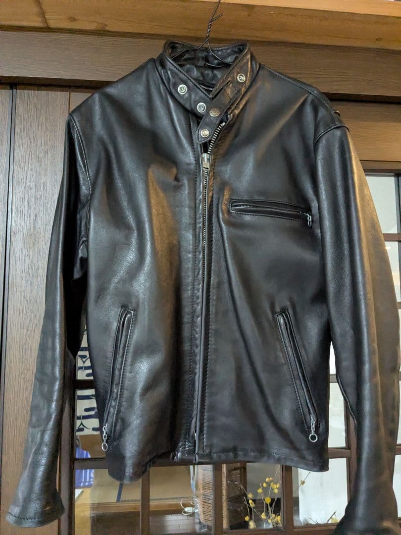 schott☆レザーシングルライダースジャケット ブラック