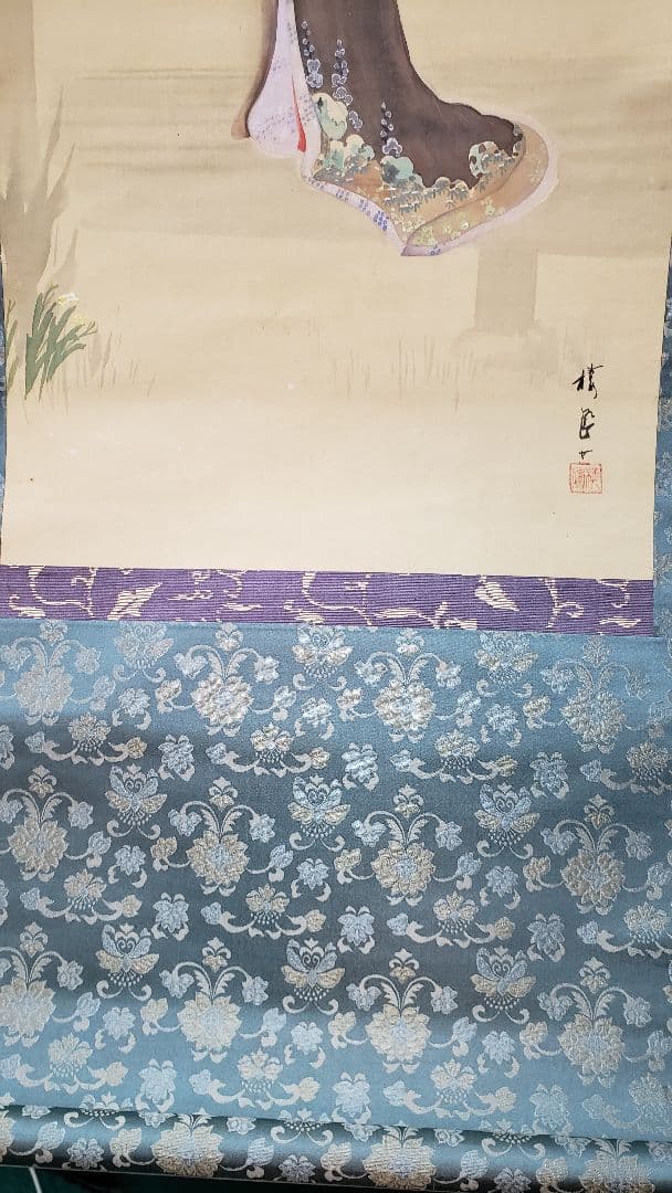 在銘　文を読む美人図　遊女　浮世絵　吉原　島原　肉筆　直筆