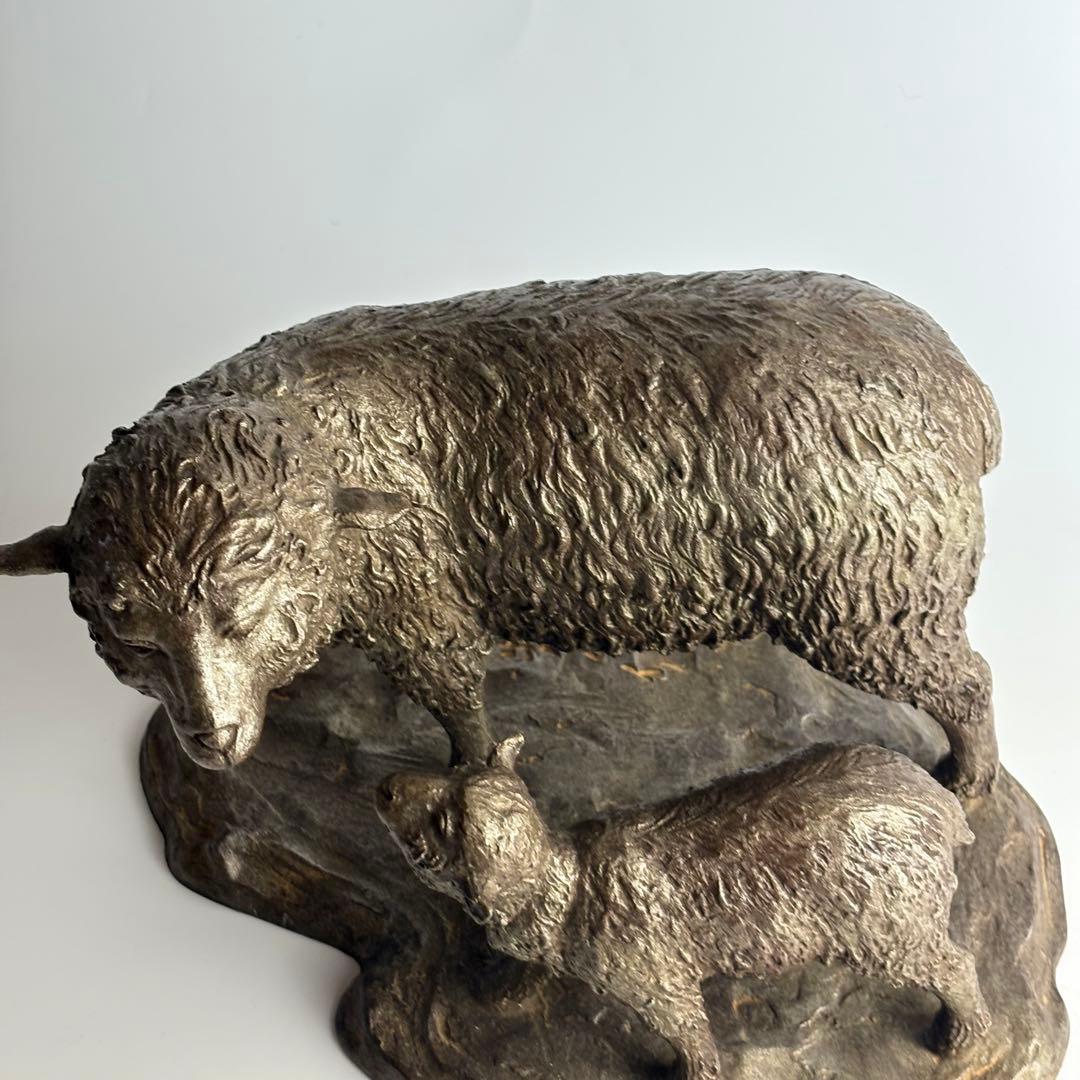 芳山 ブロンズ 銅器 親子羊 置物 飾物 鋳銅 縁起物