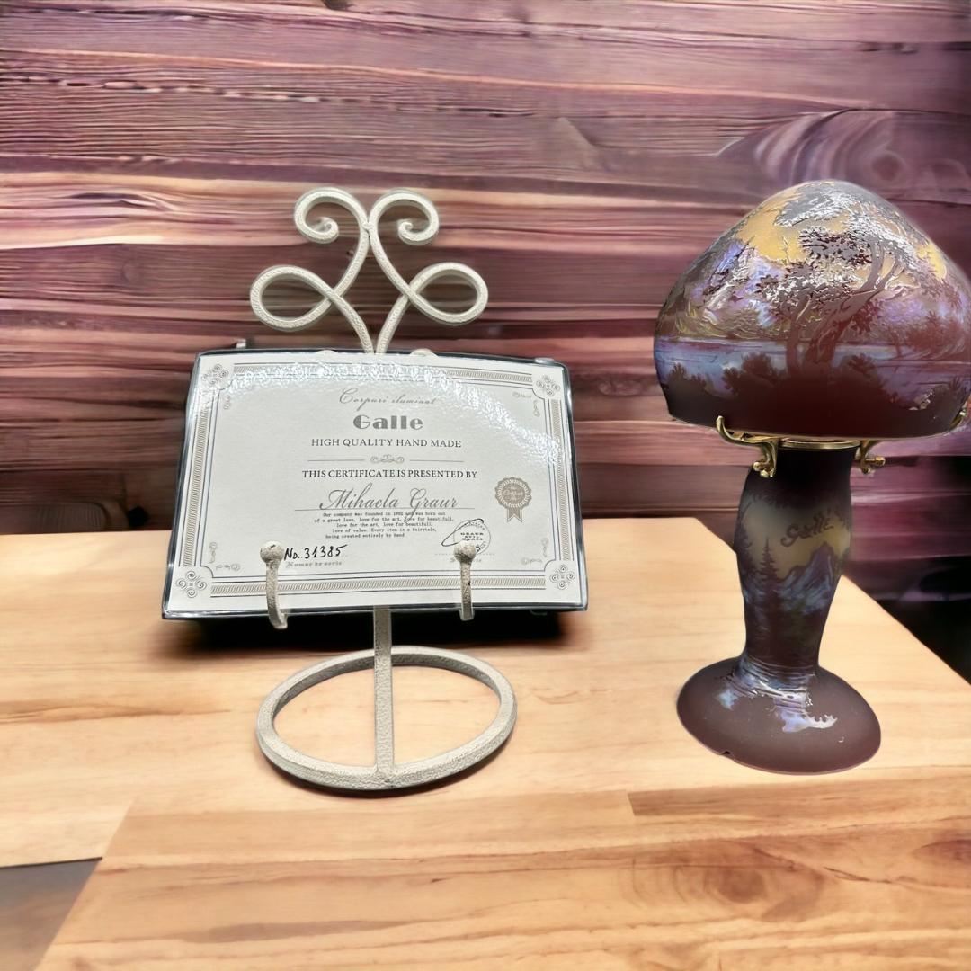 エミールガレ 2灯　山景文　台座真鍮　カメオ彫り　被せガラス　高さ32cm