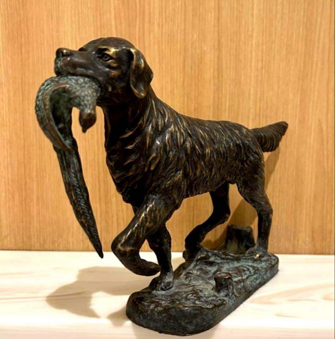 【平安時代蔵出し】ゴールデンリトリバー 犬 置物 骨董品 時代物K24 純金？