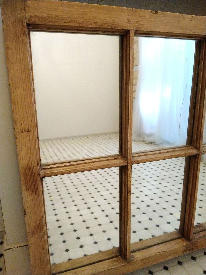 ※〜1/18限定価格※　フランスアンティークミラー　パイン材　窓枠デザイン