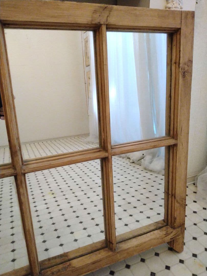 ※〜1/18限定価格※　フランスアンティークミラー　パイン材　窓枠デザイン