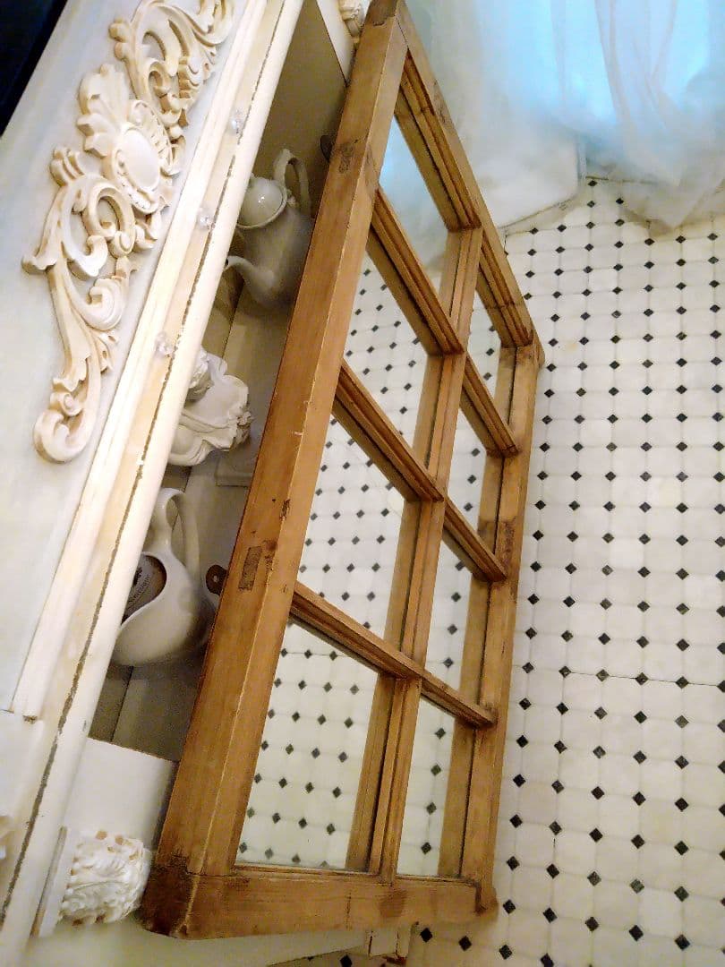 ※〜1/18限定価格※　フランスアンティークミラー　パイン材　窓枠デザイン