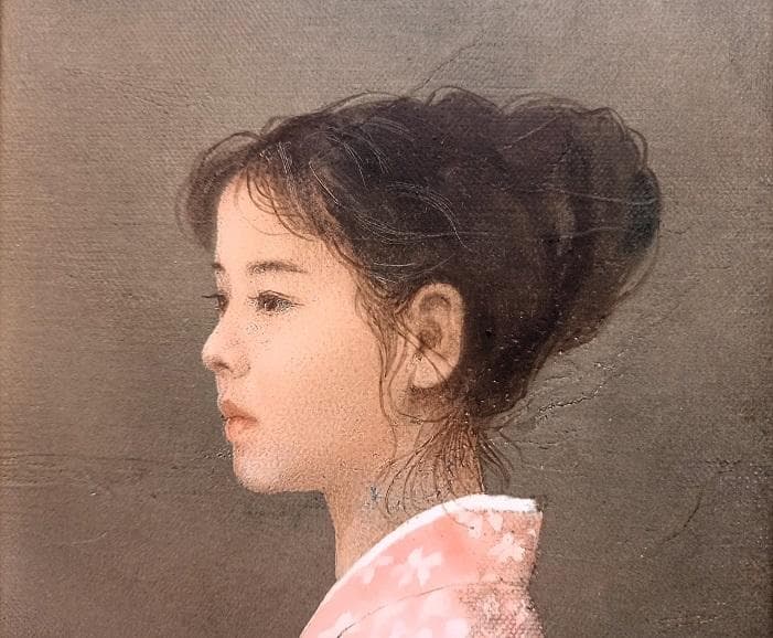 藤井勉　「少女　華」　0号　油彩画　　真筆