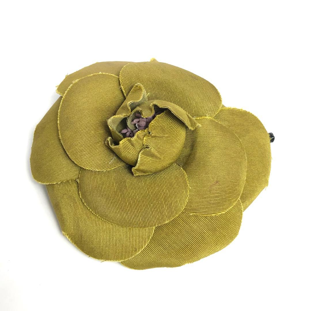 CHANEL シャネル カメリア ブローチ コサージュ カーキ系カラー コメあり