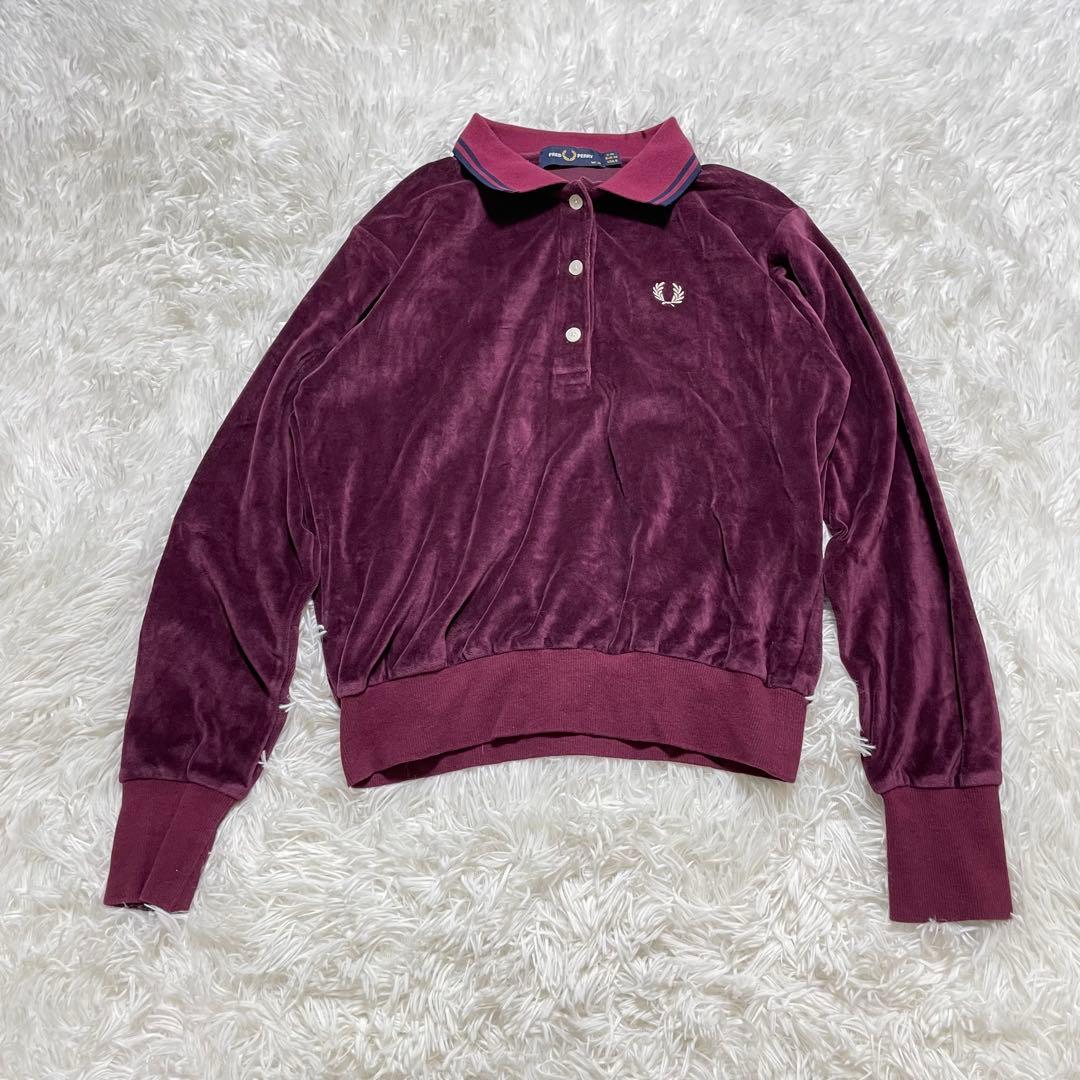 美品　FRED PERRY フレッドペリー　ベロア　ポロシャツ　長袖　刺繍ロゴ
