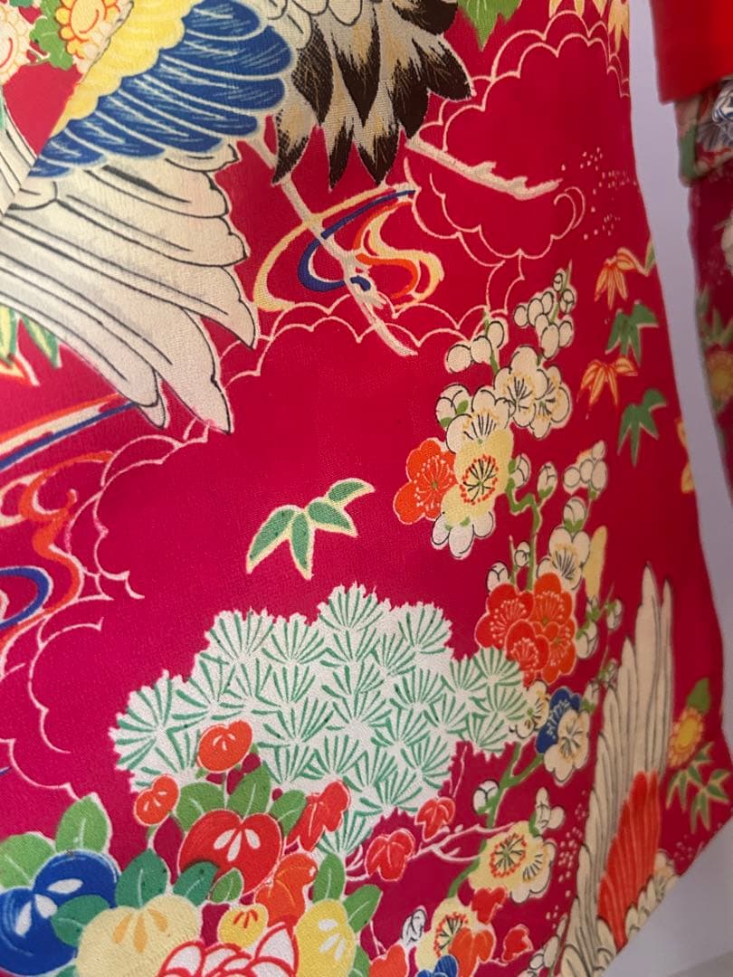 7歳　七五三　アンティーク正絹着物、アンティーク帯、帯揚げ、帯締め　しごきセット